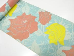 アンティーク　薔薇模様織り出し　八寸帯地反物